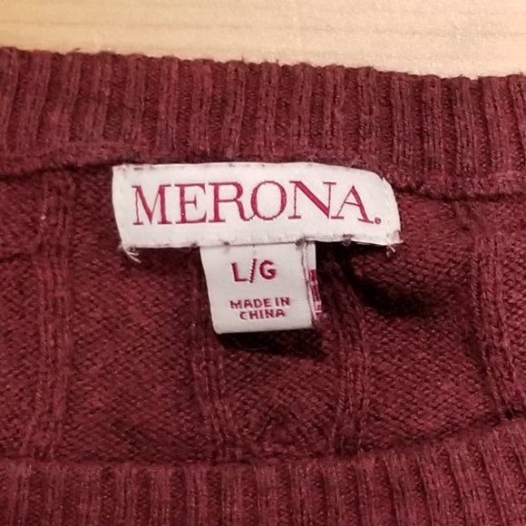 Merona Maroon Crew Neck Long Sleeve Cable Sweater - Picture 2 of 2
